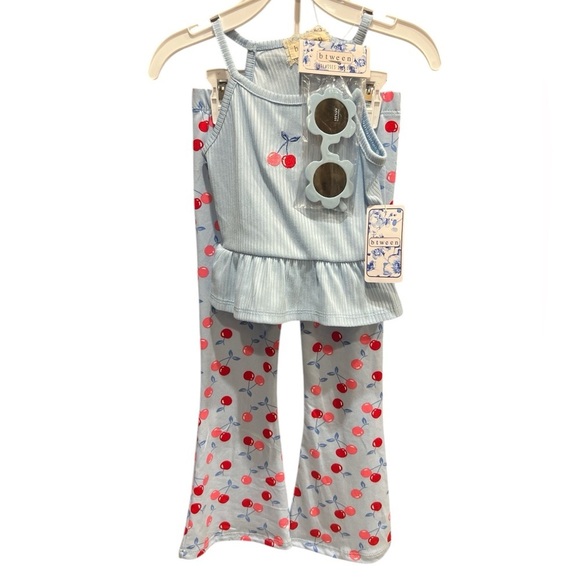 btween Other - Cherry Print Blue Outfit with Sunglasses - 4T